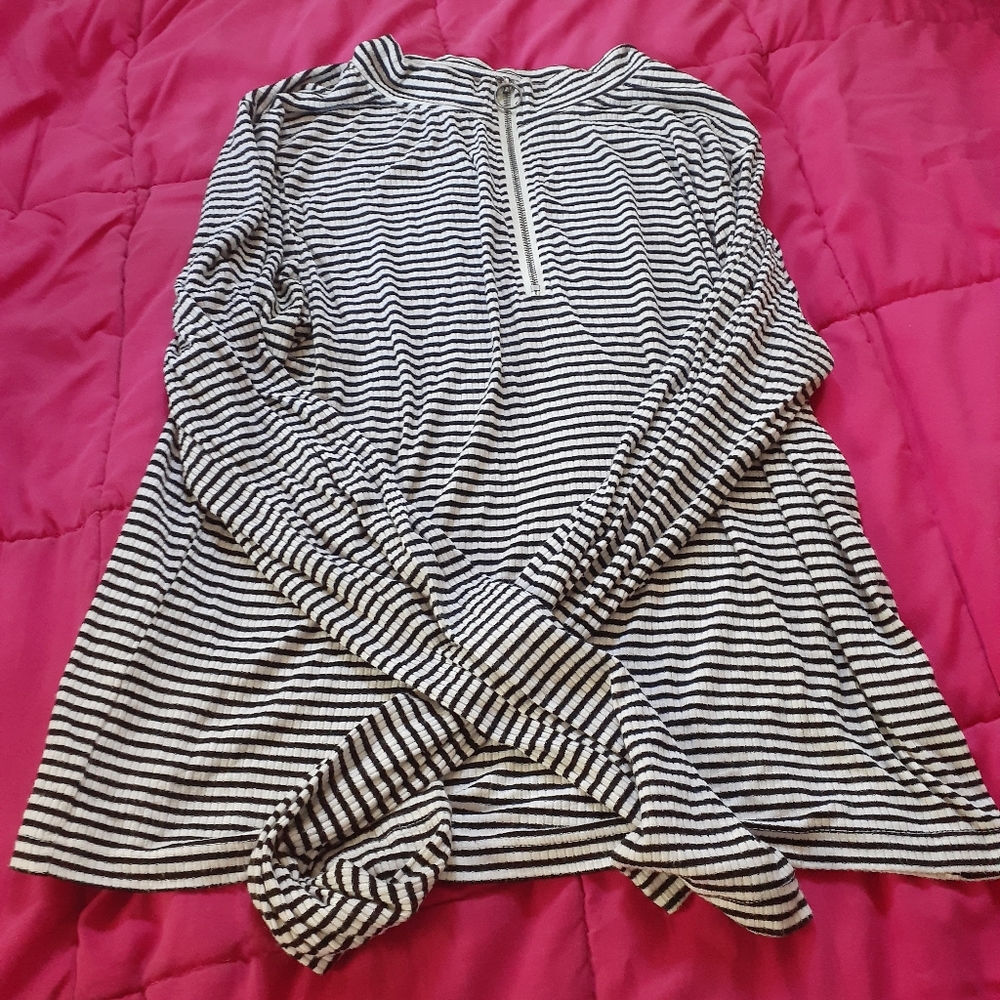 Black and White Striped Long Sleeve Shirt